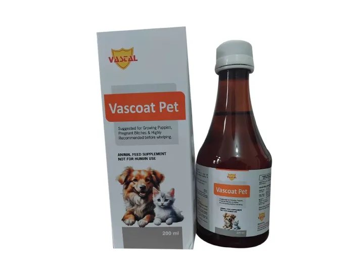 Vascoat-Pet (200 Ml) Suggested for Growing Puppies, Pregnant Bitches & Highly Recommended before whelping.