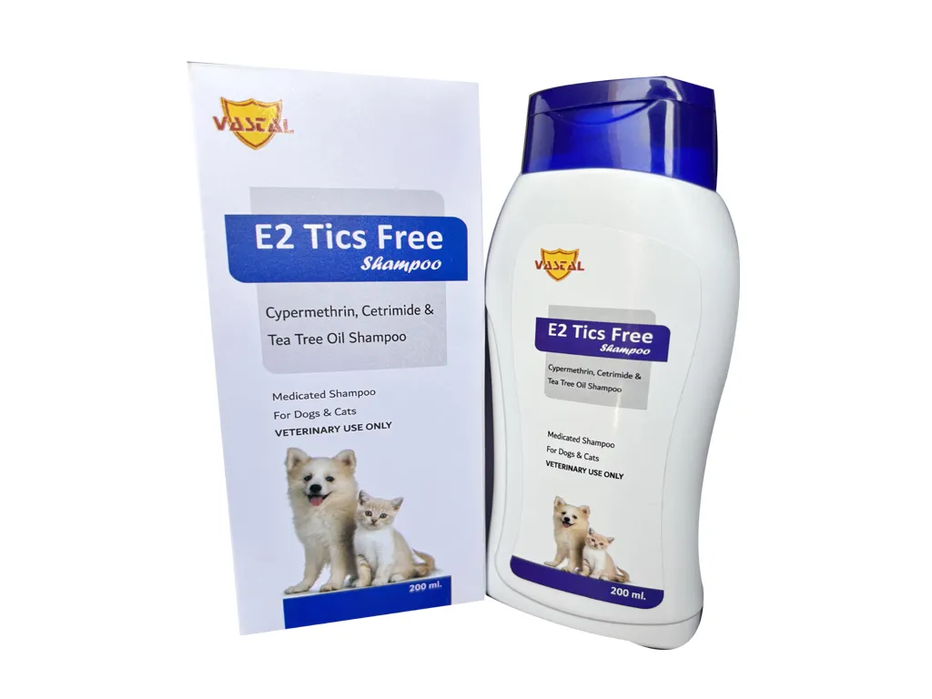E2 Tics Free Shampoo (200 Ml) Cypermethrin, Cetrimide & Tea Tree Oil Shampoo
