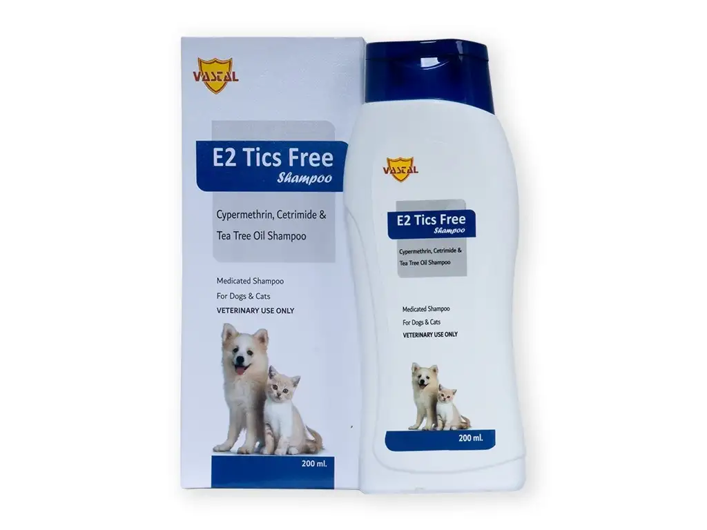 E2 Tics Free Shampoo (200 Ml) Cypermethrin, Cetrimide & Tea Tree Oil Shampoo